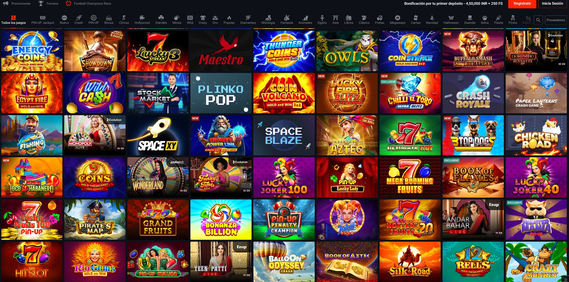 Página principal de Pin-Up Casino para jugadores de Chile